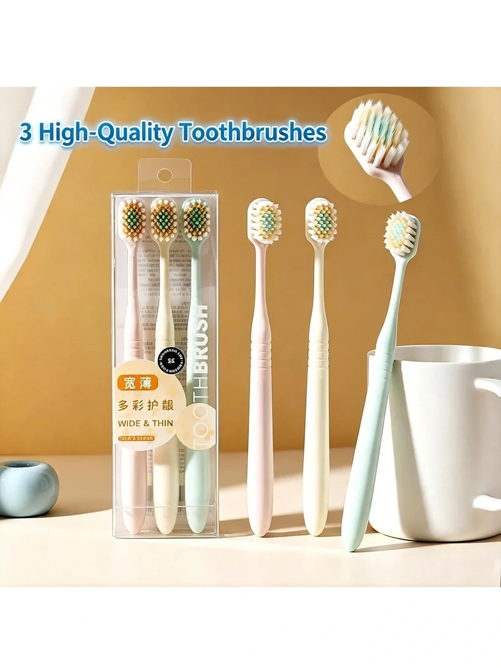 UVC Toothbrush Sanitizer hold with charger and 3 premium toothbrush
